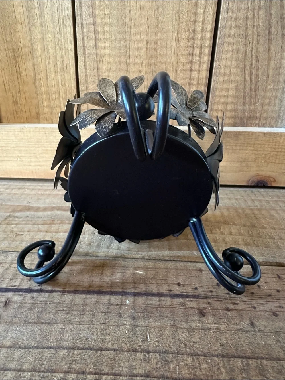 Decorative Metal Floral Candle Holder - Black and Gold Home Accent